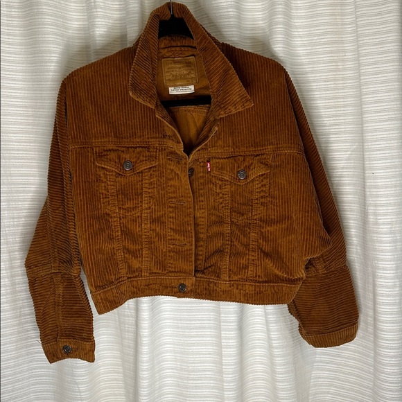 Levi's Copper Brown Corduroy Trucker Jacket Cropped Style - Picture 1 of 9